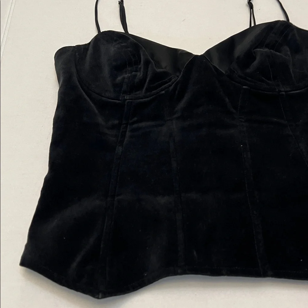 BCBGMAXAZRIA BLACK VELVET CORSET TOP WITH LACE-UP BACK SIZE 12 - Picture 3 of 16